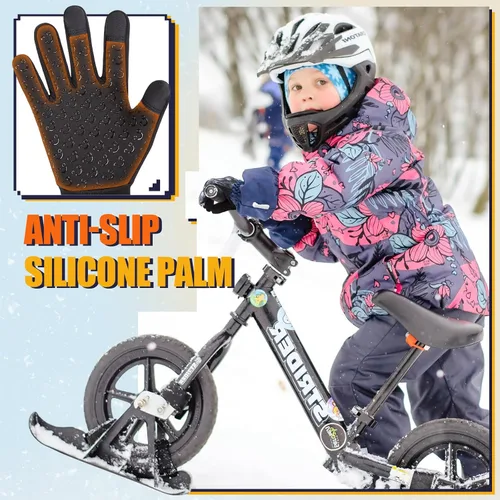 Vista 4 de Guantes deportivos cálidos de invierno para niños, para clima frío, térmico, para nieve, pantalla táctil, para niños y niñas