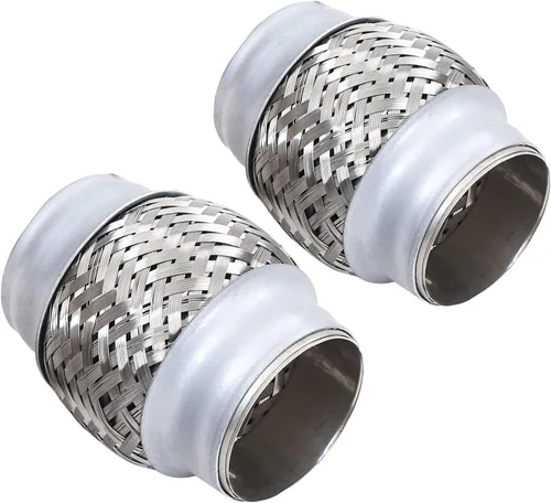 Vista 8 de 2 piezas de tubo flexible de escape de acero inoxidable doble trenzado 1.75" x 4" con extremos de 4" de largo