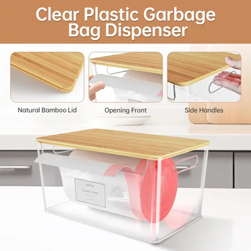 Vista 3 de COAZEX Paquete de 2 soportes para bolsas de basura apilables debajo del fregadero, dispensador de basura de plástico con tapa, dispensador