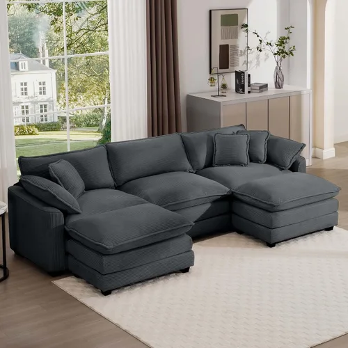 Vista 37 de Aoowow Sofá de dos plazas de pana, modernos sofás de nube de 2 plazas para sala de estar, sofás modulares de nube seccionales con asiento profundo