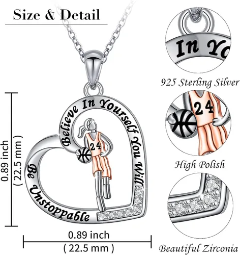 Vista 5 de Ladytree Collar con colgante de corazón de plata de ley 925 grabada para niña, tocando violín, violonchelo, saxofón, baloncesto, voleibol, regalo