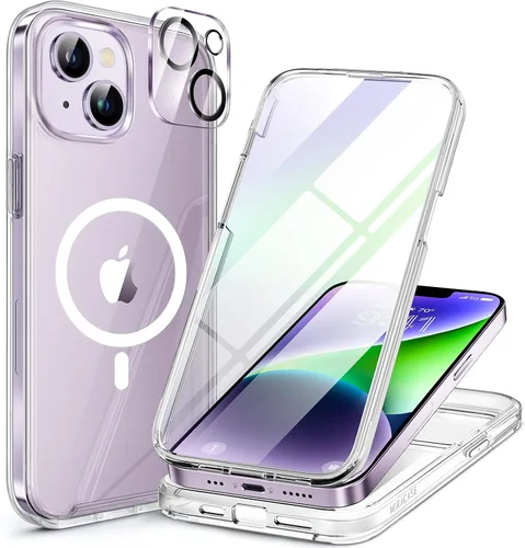 Vista 106 de Miracase - Funda magnética para iPhone 13 Pro Max de 6.7 pulgadas (compatible con MagSafe), transparente, completo, protector de pantalla de vidrio