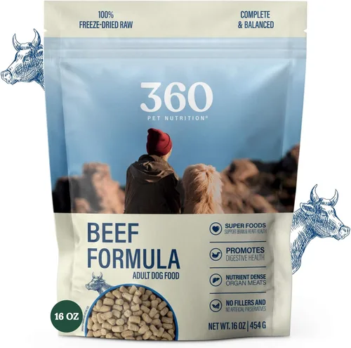 Vista 22 de 360 Pet Nutrition Alimento crudo liofilizado para perros – Receta de carne de res con hígado y órganos, alta proteína con omega-3, frutas, verduras