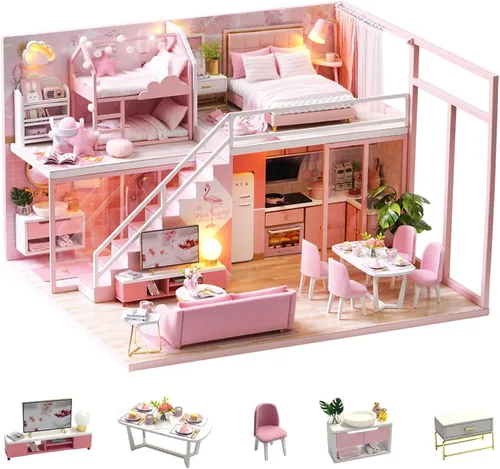 Vista 15 de Flever Casa de Muñecas en Miniatura Kit DIY para Casa Creativa con Muebles para Regalo Romántico de San Valentín (Historias de Flores)