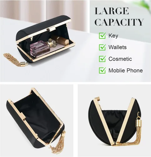 Vista 3 de Bolso de mano para mujer, bolso de noche con flecos, bolso de mano para mujer, bolso de mano de boda, bolso de mano con cadena, bolso cruzado