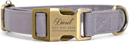 Vista 9 de Collar de perro personalizado con nombre y número de teléfono grabado, collar ajustable personalizado para cachorros, collar de algodón orgánico