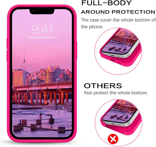 Vista 4 de BENTOBEN Funda para iPhone 13 Mini, silicona líquida de silicona suave, antiarañazos, a prueba de golpes, con forro de microfibra, rosa intenso Rosa