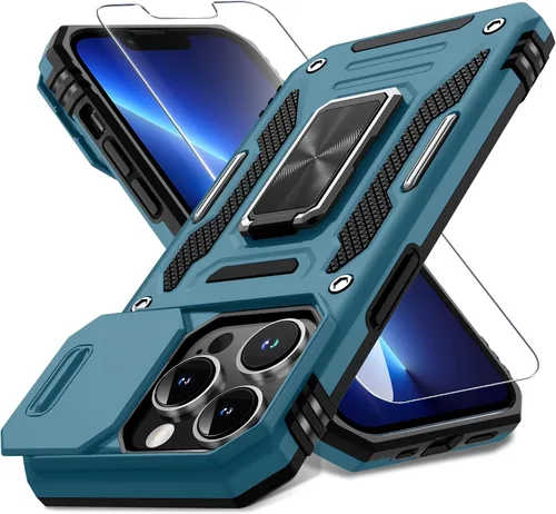 Vista 185 de DEERLAMN Funda para iPhone Xs Max con funda deslizante para cámara + protector de pantalla, soporte giratorio de anillo de grado militar a prueba