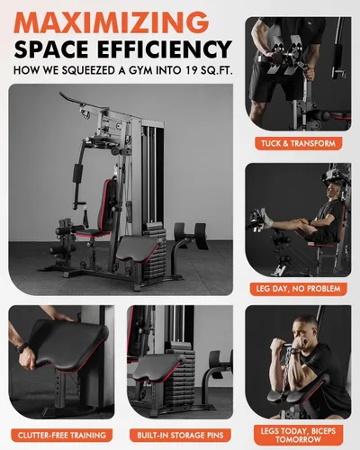 Vista 5 de Mikolo Home Gym, Workout Station with 150LBS Weight Stack, Multifunctional Home Gym Equipment, Exercise Equipment for Full Body Strength Training
