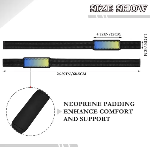 Vista 3 de Yellow Blue Gradient Lifting Wrist Straps 26" Anti Slip Pair of Gym Straps for Weightlifting, Bodybuilding, Powerlifting, Strength Training