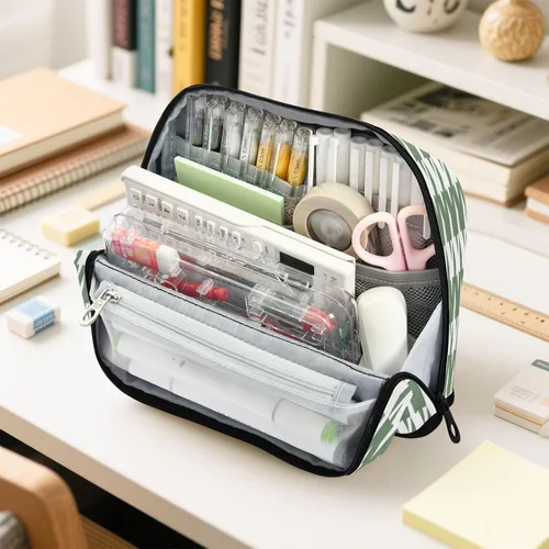Vista 6 de Estuche para lápices de gran capacidad Estuche cosmético portátil organizador de escritorio para hombre grado escolar clásico verde blanco pata