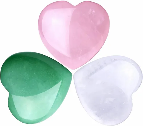 Vista 14 de QINJIEJIE Juego de 10 piedras curativas de corazón, cuarzo rosa, amatista, piedra de amor pulida, palma, piedras preciosas naturales, al por mayor