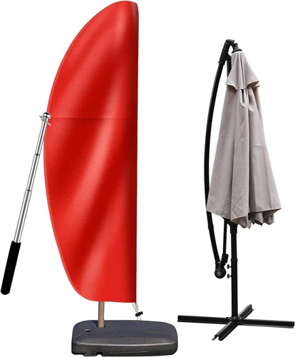 Vista 9 de Funda para sombrilla de patio para exteriores, tela Oxford 420D resistente con poste y cremallera, fácil de instalar, impermeable, resistente a