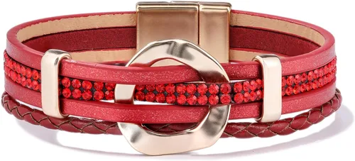 Vista 7 de Pulseras de cuero con diamantes de imitación, estilo bohemio, trenzadas Negro