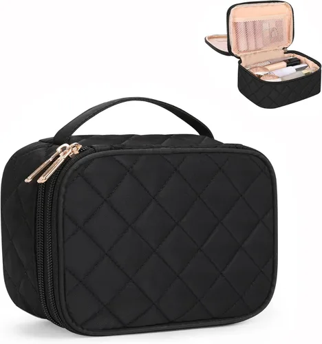 Vista 26 de Relavel Bolsa de maquillaje pequeña para mujer y niña, bolsa de maquillaje y brochas portátil de 2 capas, organizador de brochas de regalo de Navidad