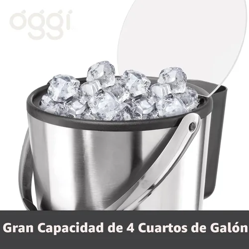 Vista 5 de Oggi Cubo de hielo aislado, 4 cuartos de galón/3.8 L, acero inoxidable, negro.