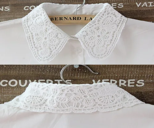 Vista 8 de YEKEYI 2 piezas de camisa de mujer con cuello falso de encaje, camisa media con cuello falso desmontable, puño de algodón, color blanco Collar2pcs-04