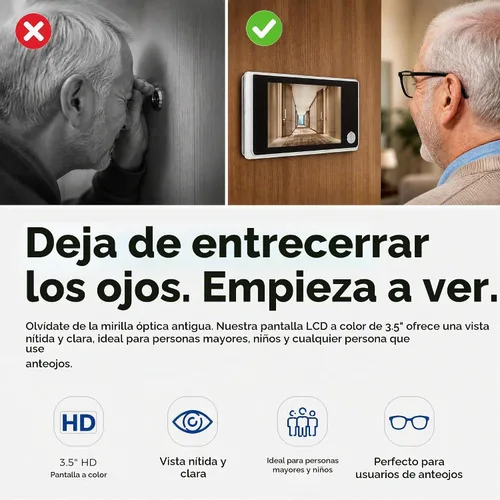 Vista 4 de Visor de Mirilla para Puerta Digital con Cámara de Ojo de Puerta 3.5 Pulgadas LCD HD Pantalla de 120 Grados de Ángulo Amplio para Sistema