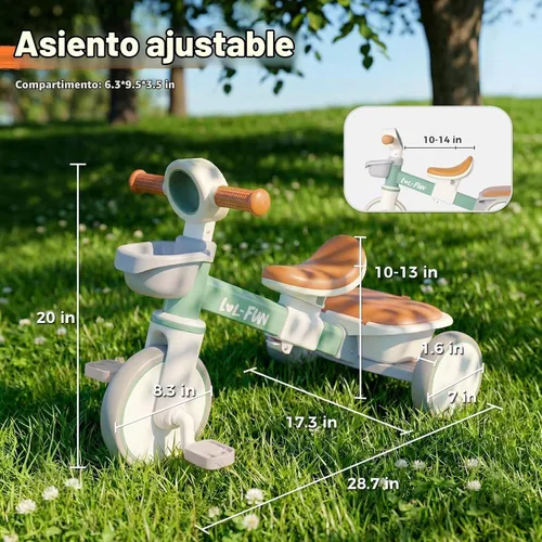 Vista 5 de Triciclo para niños pequeños de 1 a 3 años, bicicleta de equilibrio para Menta