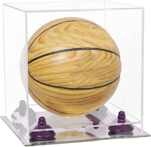 Vista 82 de Better Display Cases Mini acrílico - Miniatura (no tamaño completo) Baloncesto vitrina con elevadores negros y espejo (A015-BR)