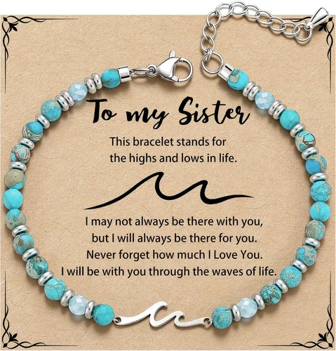 Vista 19 de Pulsera de onda/lazo/cruz para mujer, coloridas pulseras de cuentas de piedra natural, regalo único de amistad para mejor amiga, hermana, mejor