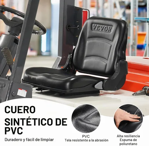 Vista 5 de VEVOR Asiento universal de carretilla elevadora, asiento de tractor plegable con respaldo de ángulo ajustable y micro interruptor, 6.3-13.4