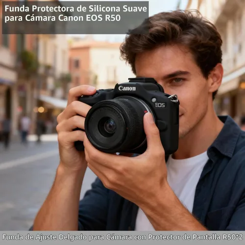 Vista 2 de Funda para cámara Canon EOS R50, funda protectora de silicona suave, antiarañazos, funda ajustada delgada con accesorios de protector de pantalla