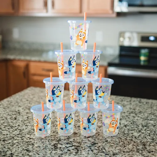 Vista 3 de The First Years Bluey Take & Toss Vasos con Pajita para Niños Pequeños - Vasos Sippy a Prueba de Derrames para Niños Pequeños con Tapas que se