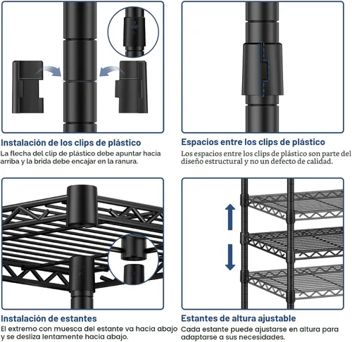 Vista 8 de Ulif E3 - Perchero resistente para ropa, sistema organizador de armario independiente de 4 niveles con 5 estantes, organizador de armario de metal