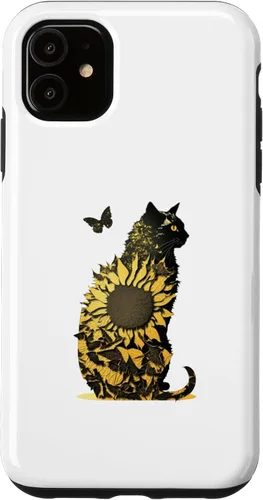 Vista 5 de Funda de arte con combinación de girasol y gato negro para iPhone 15