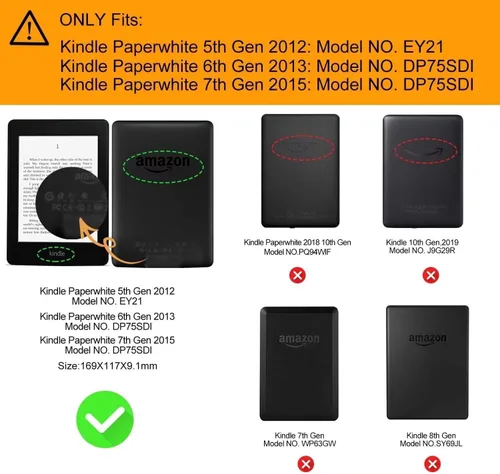 Vista 2 de Funda compatible con Kindle Paperwhite de 6 pulgadas (se adapta a la versión 2012, 2013, 2015, 2016), modelo NO: EY21 / DP75SDI, funda protectora
