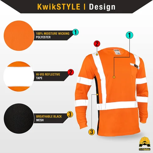 Vista 3 de KwikSafety Operator Long Sleeve Safety Shirts Class 3 ANSI OSHA Hi Vis PPE