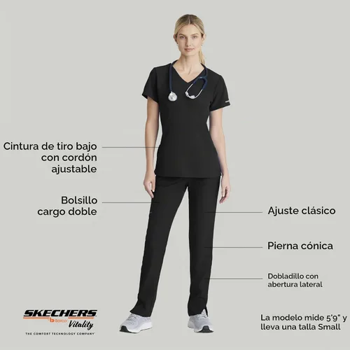 Vista 7 de BARCO Skechers Vitality Charge - Pantalón deportivo ajustado para mujer, pantalones de tiro bajo con pierna cónica y elástico en 4 direcciones Negro