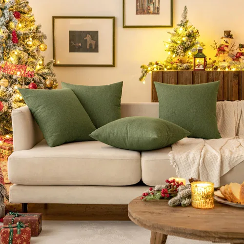 Vista 8 de MIULEE - Juego de 2 fundas de almohada decorativas para exteriores, impermeables, sólidas, de lino, para jardín, casa de campo, para Navidad