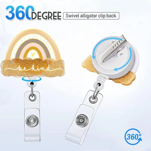 Vista 3 de Plifal Soporte retráctil con clip de identificación para enfermera, enfermería, etiqueta, tarjeta de identificación boho Be Kind, arco iris