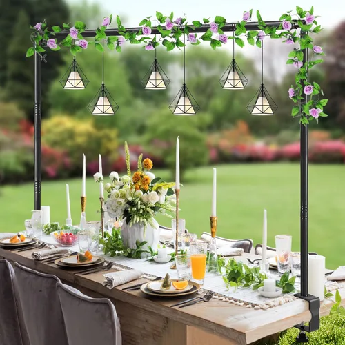 Vista 9 de WellSign Soporte de Barra sobre la Mesa con Abrazaderas 31"-110" de Largo, 31"-64" de Alto, Altura Ajustable, Barra Decorativa Colgante de Metal