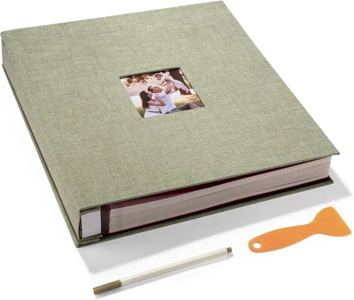 Vista 48 de HoneyTolly Álbum de fotos autoadhesivo para fotos de 4 x 6 imágenes, cubierta magnética de lino, 15 hojas/30 páginas en blanco para bodas Beige claro