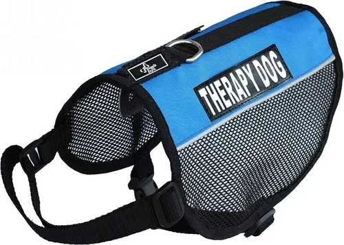 Vista 2 de Arnés de malla para perros de terapia de nailon fresco y cómodo, para perros pequeños y medianos. Compra viene con 2 parches extraíbles de terapia