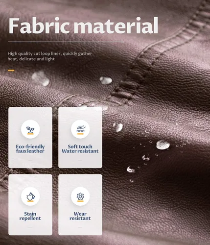 Vista 5 de CREATMO US Chaqueta de piel sintética para hombre, impermeable, resistente al viento, PU con capucha extraíble