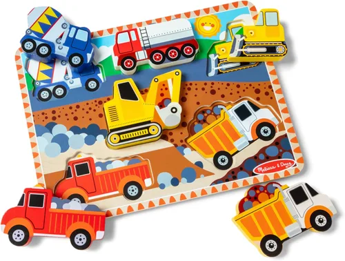 Vista 4 de Rompecabezas de madera de piezas grandes de vehículos de construcción Melissa & Doug (6 piezas) - Certificado FSC