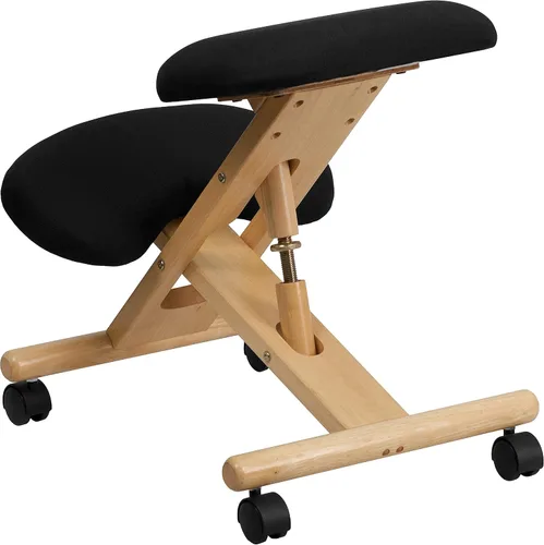 Vista 6 de Silla inclinada ergonómica de madera móvil de Flash Furniture, Tela Madera, Negro