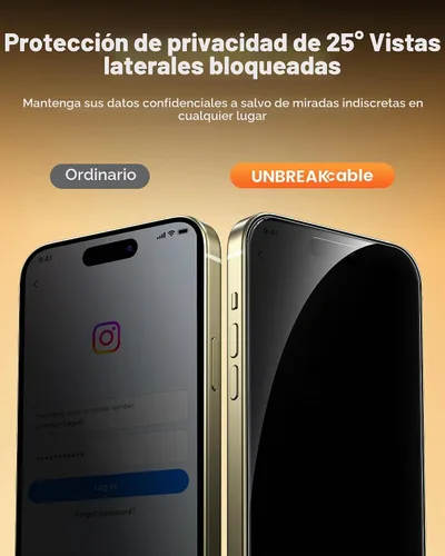 Vista 2 de UNBREAKcable Protector de pantalla de privacidad para iPhone 15-3 Pack