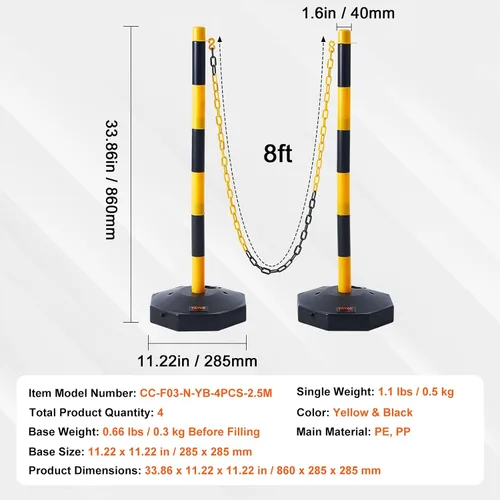 Vista 7 de VEVOR Conos de poste delineador de tráfico ajustable, paquete de 4, barrera delineadora de seguridad de tráfico con base rellenable de 8 pies