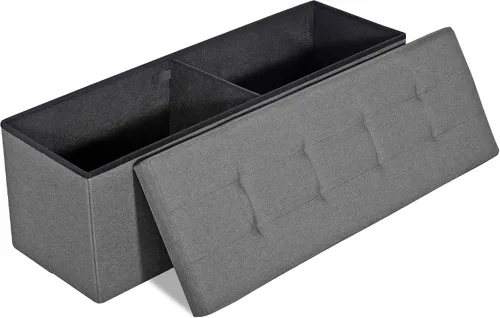 Vista 14 de LEMY - Banco de almacenamiento otomano plegable de 43 pulgadas, taburete reposapiés con divisor de madera y gran espacio de almacenamiento, banco