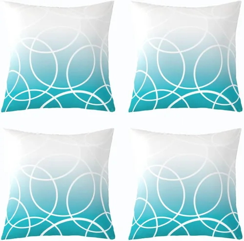 Vista 17 de Juego de 4 fundas de almohada geométricas modernas de turquesa con rayas en gris, negro y azul, cojines decorativos con espirales circulares retro