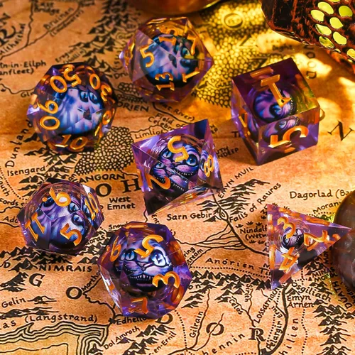 Vista 5 de Dados de borde afilado DND, juego de dados de globo ocular DND, dados de ojo de dragón de núcleo líquido para juegos de mesa