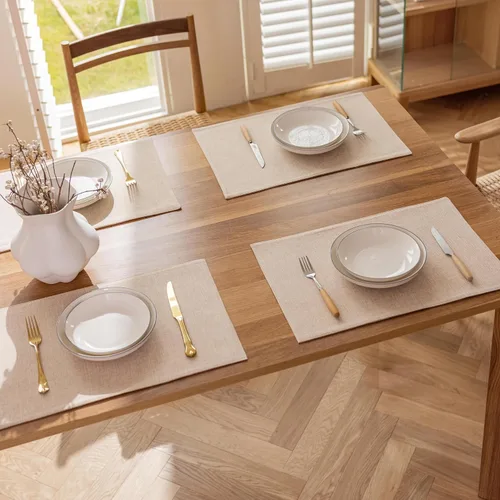 Vista 29 de Demetex - Juego de 4 manteles individuales de mesa de estilo rústico, resistentes al calor, de lino, lavables, de tela, manteles individuales