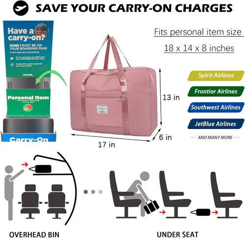 Vista 2 de IMCUZUR Bolsa de viaje para Spirit Airlines, bolsa de artículos personales de 18 x 14 x 8 pulgadas, Frontier Airlines bolsa de equipaje de mano