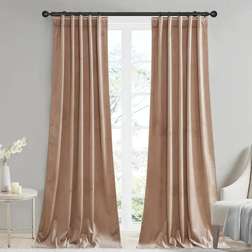 Vista 23 de StangH Cortinas 100% opacas, color beige, terciopelo suave y grueso, cortinas para ventana de dormitorio, forro blanco, cortinas con aislamiento