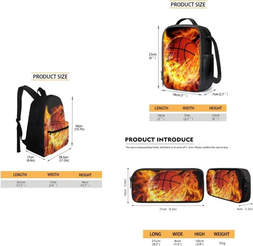 Vista 51 de FOR U DESIGNS Fuego baloncesto impreso niños escuela mochilas viaje mochila libro bolsa